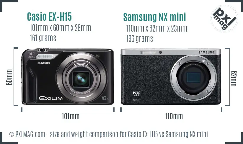 Casio EX-H15 vs Samsung NX mini size comparison