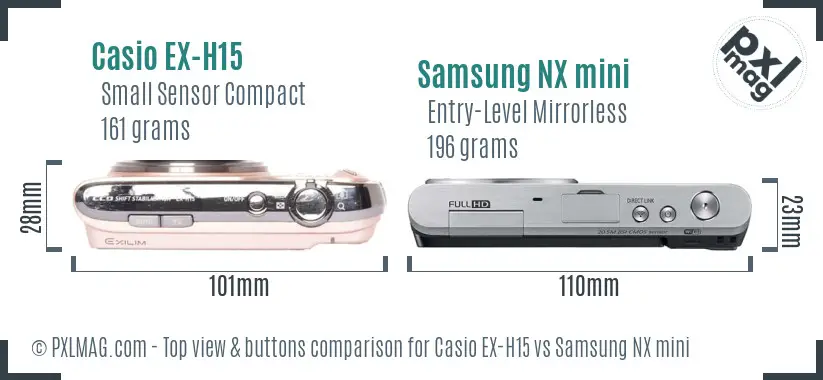 Casio EX-H15 vs Samsung NX mini top view buttons comparison