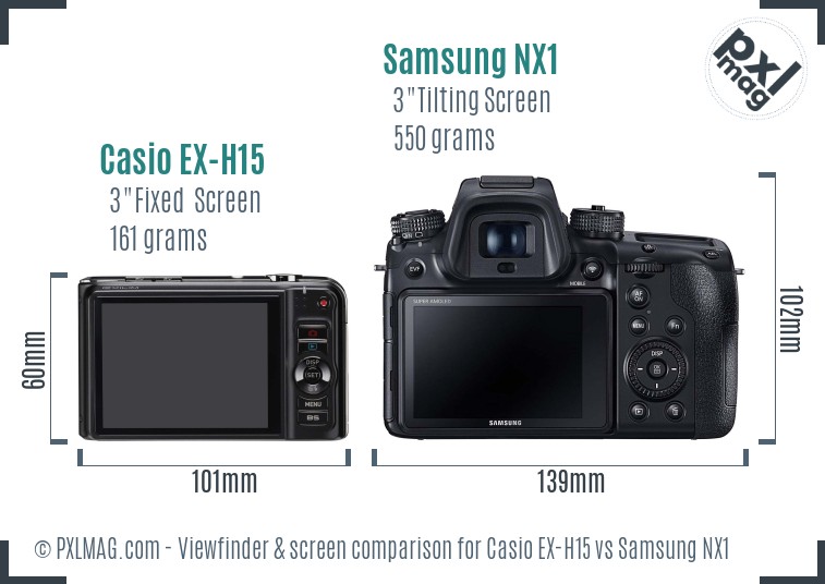 Casio EX-H15 vs Samsung NX1 Screen and Viewfinder comparison