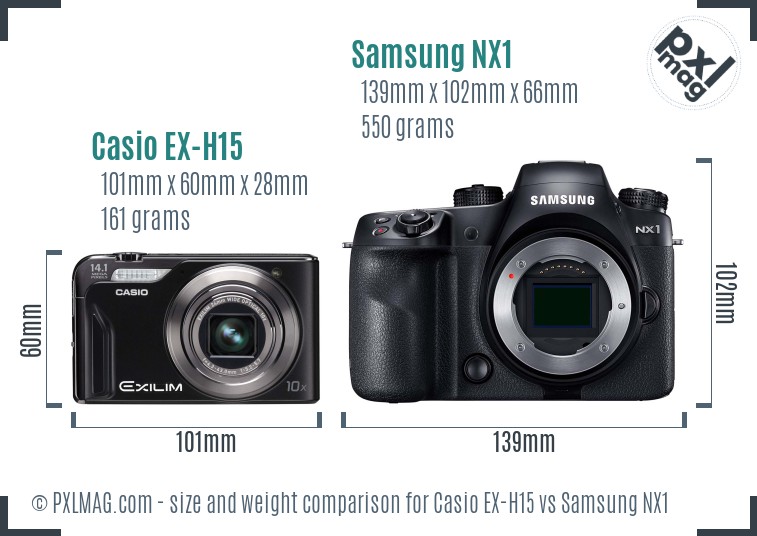 Casio EX-H15 vs Samsung NX1 size comparison