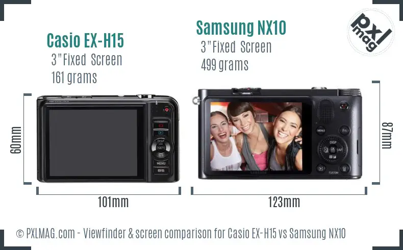 Casio EX-H15 vs Samsung NX10 Screen and Viewfinder comparison Casio EX-H15 vs Samsung NX10 Screen and Viewfinder comparison