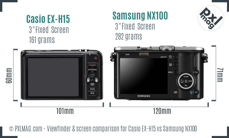 Casio EX-H15 vs Samsung NX100 Screen and Viewfinder comparison