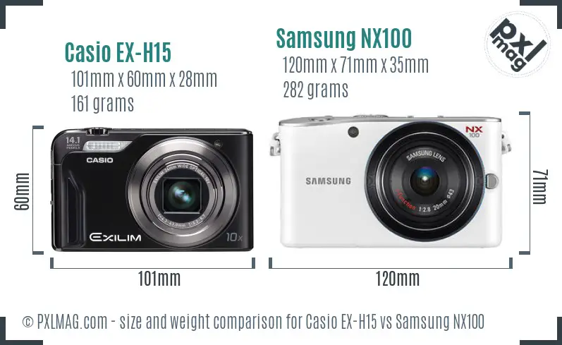Casio EX-H15 vs Samsung NX100 size comparison