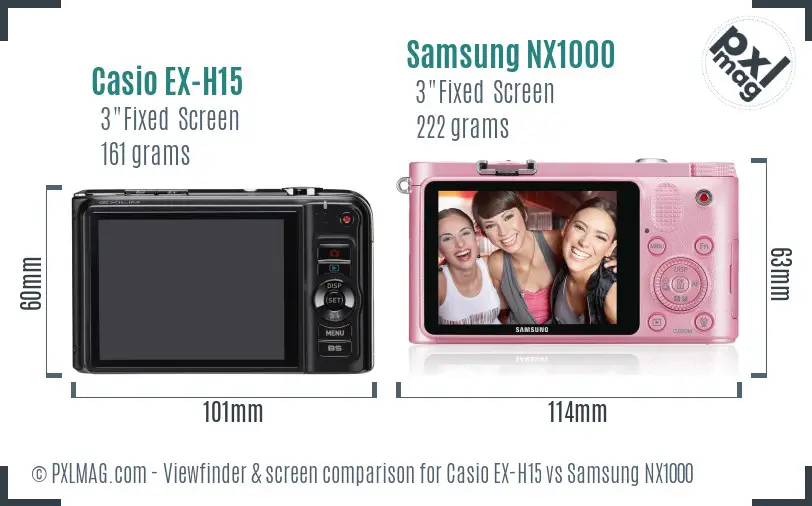 Casio EX-H15 vs Samsung NX1000 Screen and Viewfinder comparison Casio EX-H15 vs Samsung NX1000 Screen and Viewfinder comparison