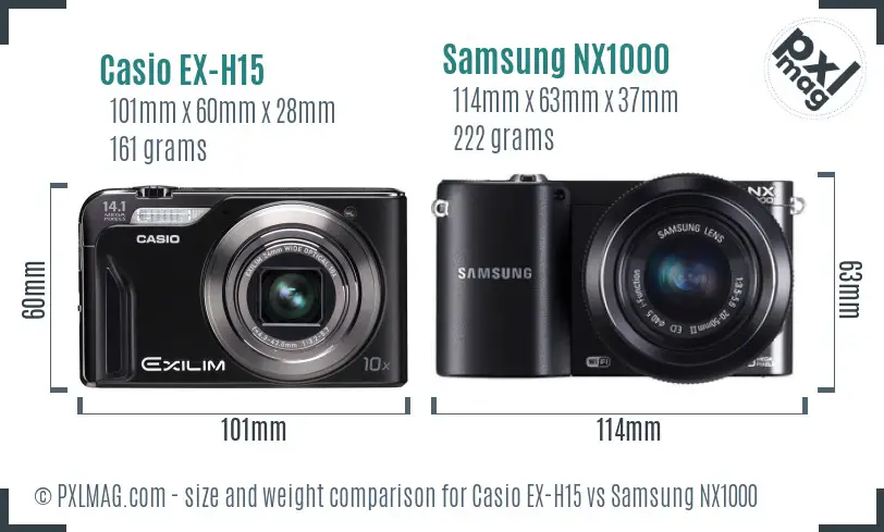 Casio EX-H15 vs Samsung NX1000 size comparison Casio EX-H15 vs Samsung NX1000 size comparison