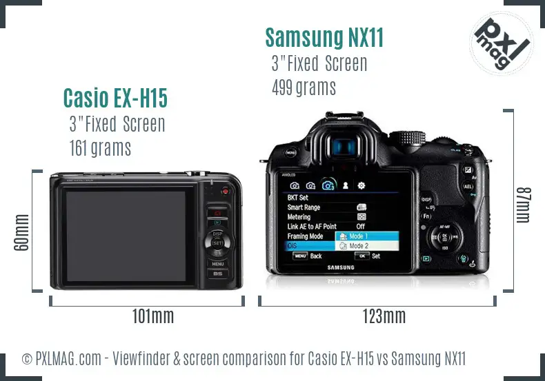 Casio EX-H15 vs Samsung NX11 Screen and Viewfinder comparison Casio EX-H15 vs Samsung NX11 Screen and Viewfinder comparison