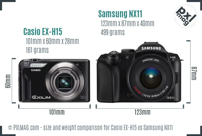 Casio EX-H15 vs Samsung NX11 size comparison Casio EX-H15 vs Samsung NX11 size comparison
