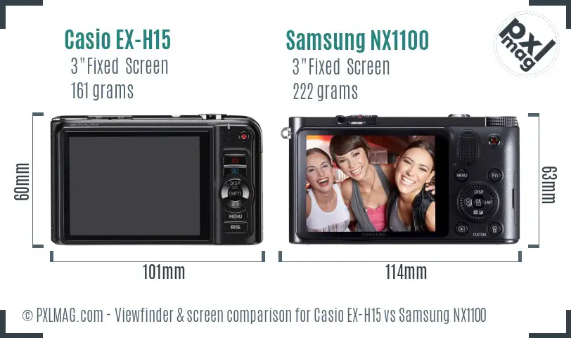 Casio EX-H15 vs Samsung NX1100 Screen and Viewfinder comparison Casio EX-H15 vs Samsung NX1100 Screen and Viewfinder comparison