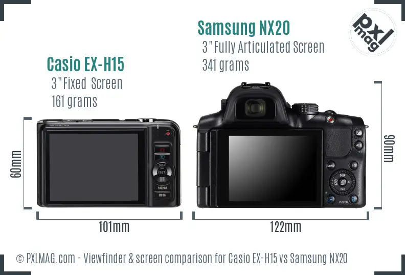Casio EX-H15 vs Samsung NX20 Screen and Viewfinder comparison