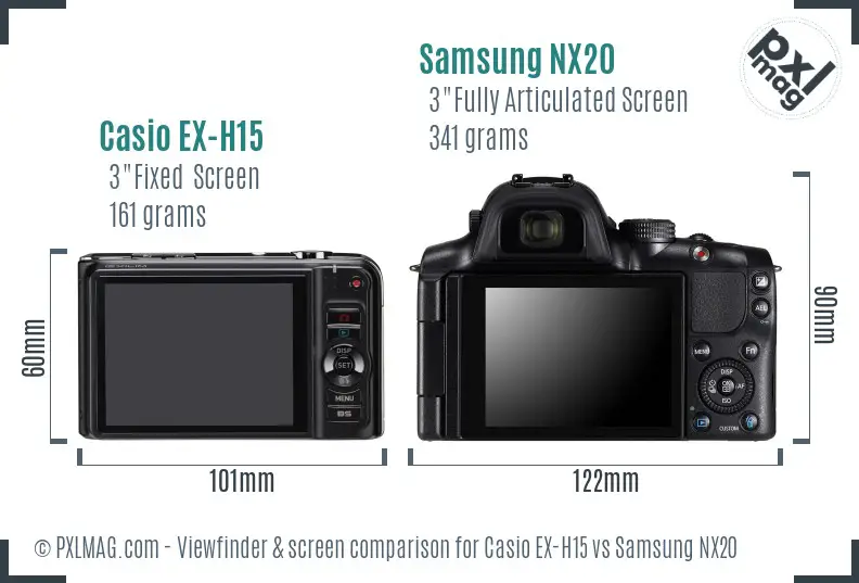 Casio EX-H15 vs Samsung NX20 Screen and Viewfinder comparison Casio EX-H15 vs Samsung NX20 Screen and Viewfinder comparison