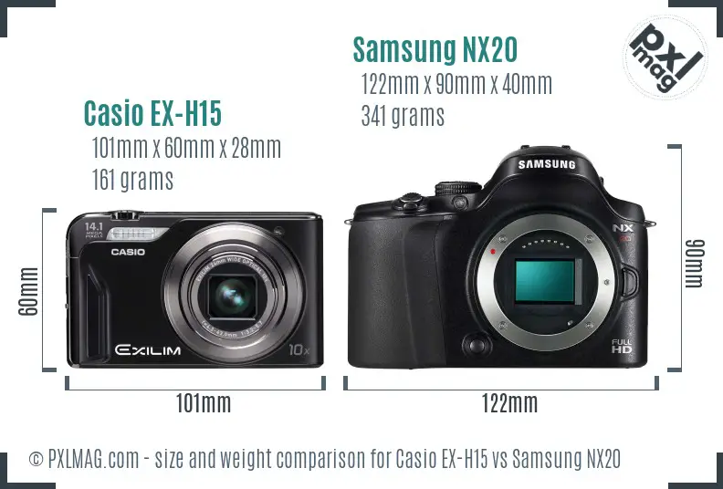 Casio EX-H15 vs Samsung NX20 size comparison