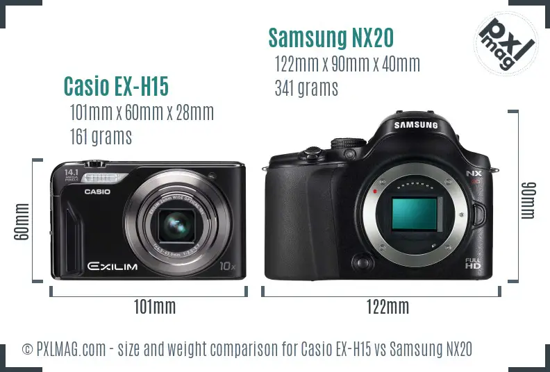 Casio EX-H15 vs Samsung NX20 size comparison Casio EX-H15 vs Samsung NX20 size comparison