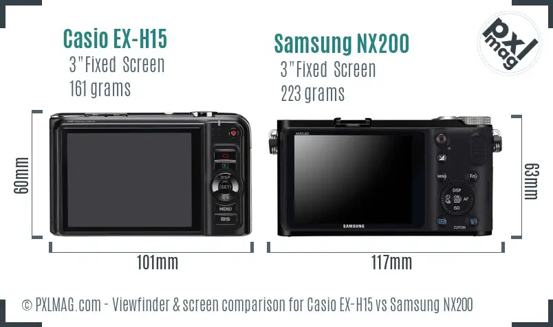 Casio EX-H15 vs Samsung NX200 Screen and Viewfinder comparison