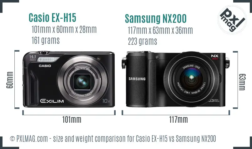 Casio EX-H15 vs Samsung NX200 size comparison