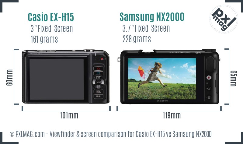 Casio EX-H15 vs Samsung NX2000 Screen and Viewfinder comparison