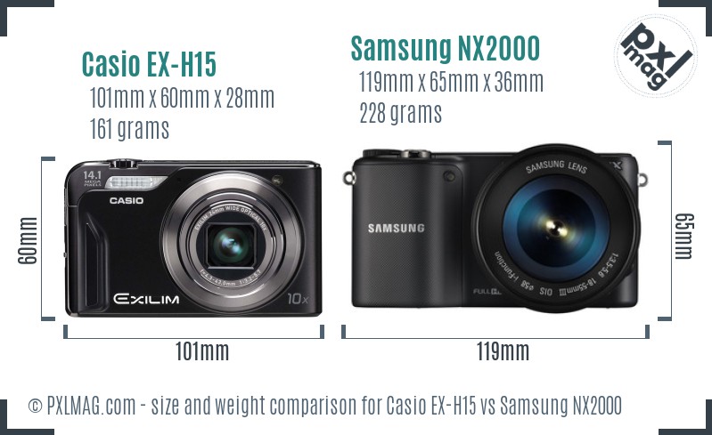 Casio EX-H15 vs Samsung NX2000 size comparison