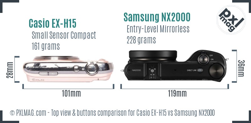 Casio EX-H15 vs Samsung NX2000 top view buttons comparison