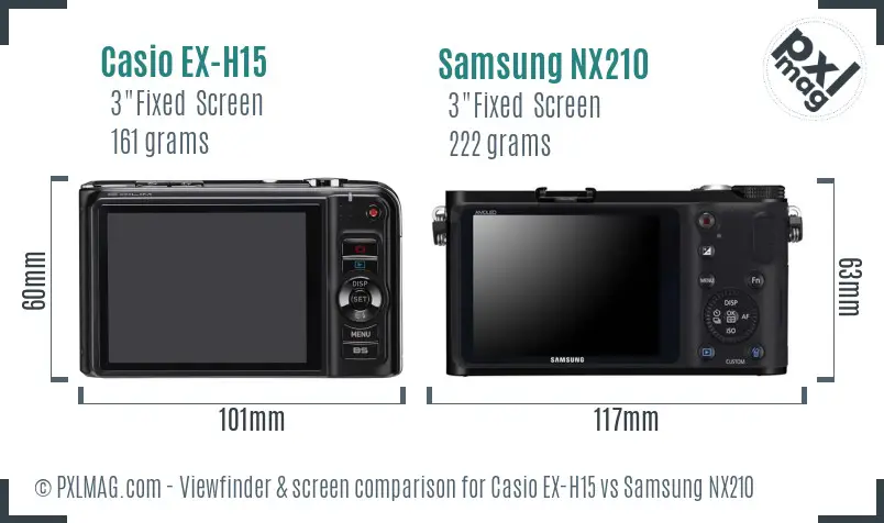 Casio EX-H15 vs Samsung NX210 Screen and Viewfinder comparison