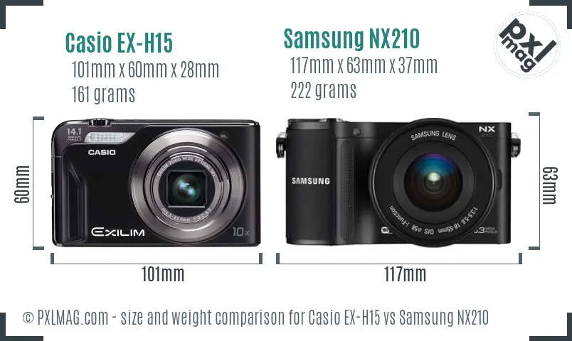 Casio EX-H15 vs Samsung NX210 size comparison