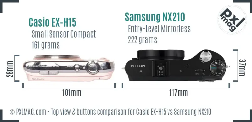 Casio EX-H15 vs Samsung NX210 top view buttons comparison