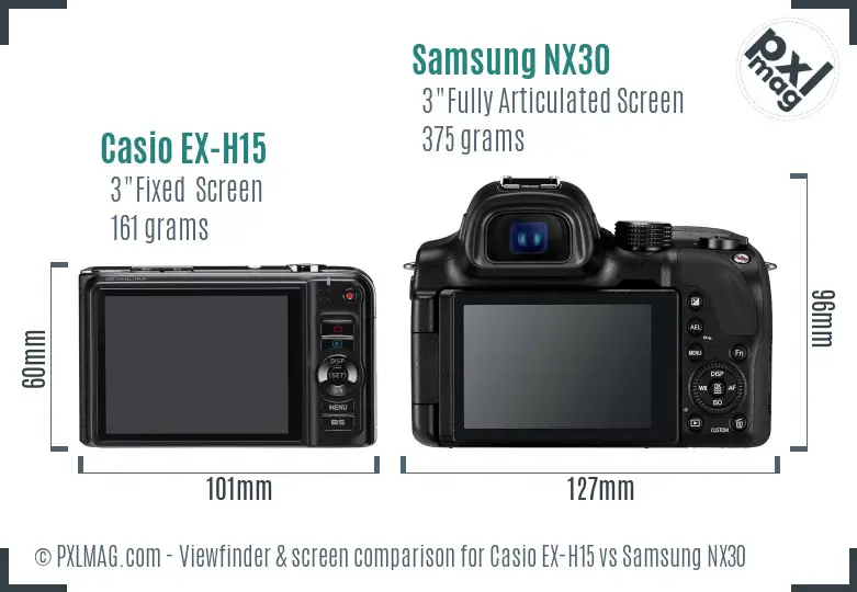 Casio EX-H15 vs Samsung NX30 Screen and Viewfinder comparison