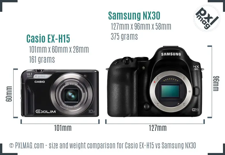 Casio EX-H15 vs Samsung NX30 size comparison