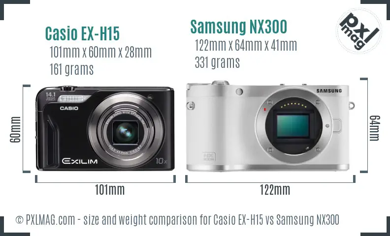 Casio EX-H15 vs Samsung NX300 size comparison