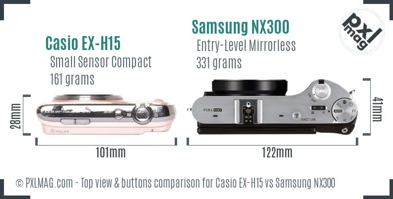 Casio EX-H15 vs Samsung NX300 top view buttons comparison