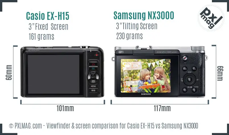 Casio EX-H15 vs Samsung NX3000 Screen and Viewfinder comparison Casio EX-H15 vs Samsung NX3000 Screen and Viewfinder comparison