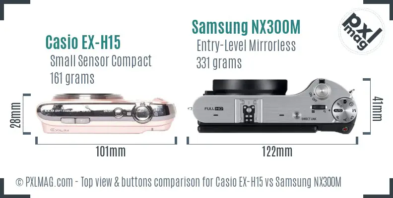 Casio EX-H15 vs Samsung NX300M top view buttons comparison