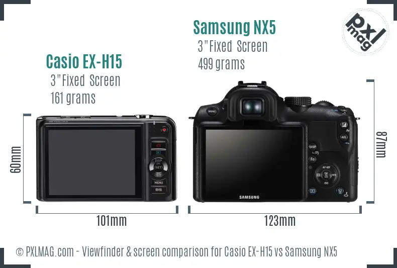 Casio EX-H15 vs Samsung NX5 Screen and Viewfinder comparison