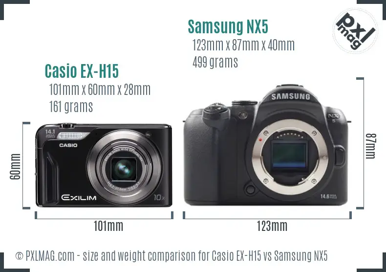 Casio EX-H15 vs Samsung NX5 size comparison