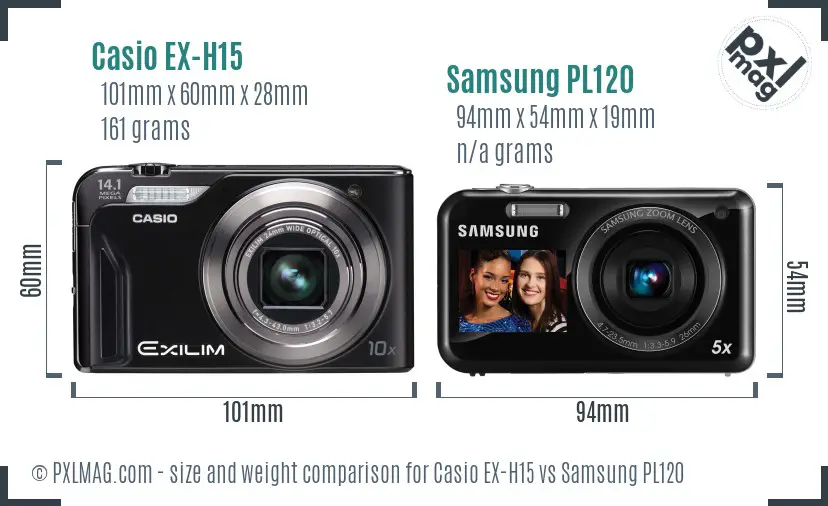 Casio EX-H15 vs Samsung PL120 size comparison Casio EX-H15 vs Samsung PL120 size comparison