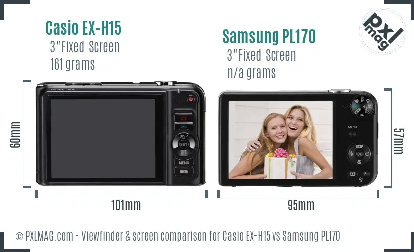 Casio EX-H15 vs Samsung PL170 Screen and Viewfinder comparison