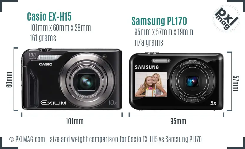 Casio EX-H15 vs Samsung PL170 size comparison