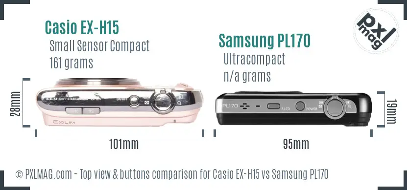 Casio EX-H15 vs Samsung PL170 top view buttons comparison
