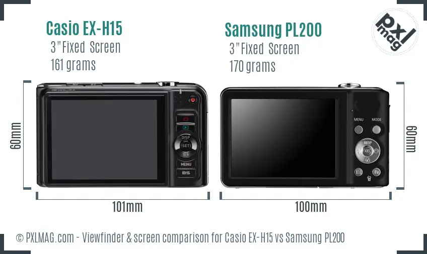 Casio EX-H15 vs Samsung PL200 Screen and Viewfinder comparison