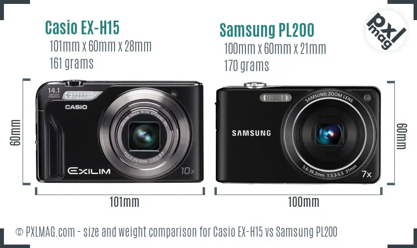 Casio EX-H15 vs Samsung PL200 size comparison
