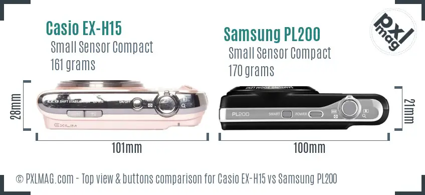 Casio EX-H15 vs Samsung PL200 top view buttons comparison