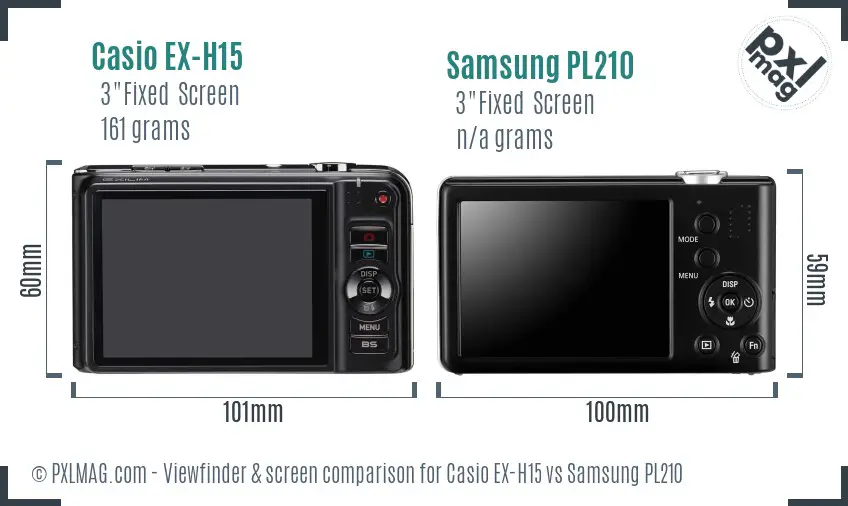 Casio EX-H15 vs Samsung PL210 Screen and Viewfinder comparison