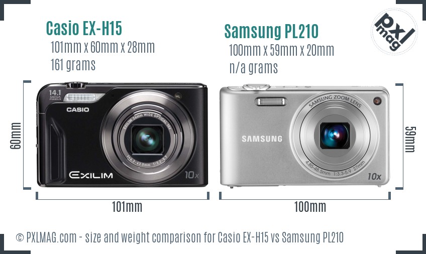 Casio EX-H15 vs Samsung PL210 size comparison