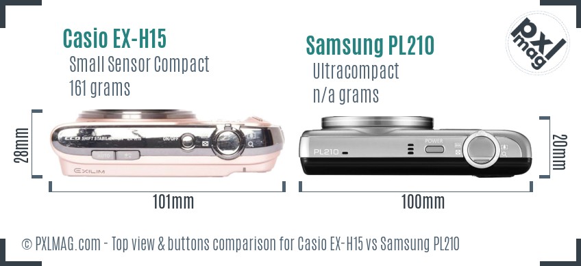 Casio EX-H15 vs Samsung PL210 top view buttons comparison