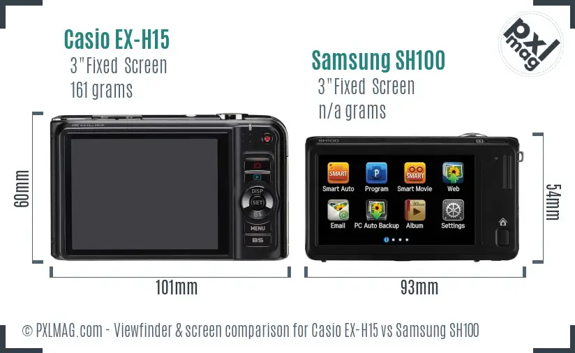Casio EX-H15 vs Samsung SH100 Screen and Viewfinder comparison