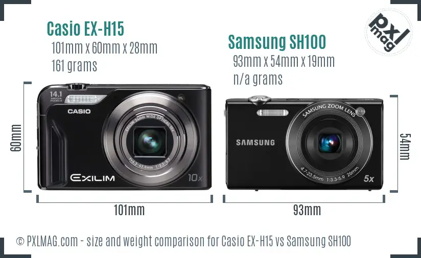 Casio EX-H15 vs Samsung SH100 size comparison
