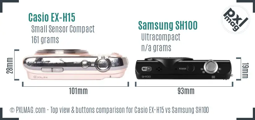 Casio EX-H15 vs Samsung SH100 top view buttons comparison