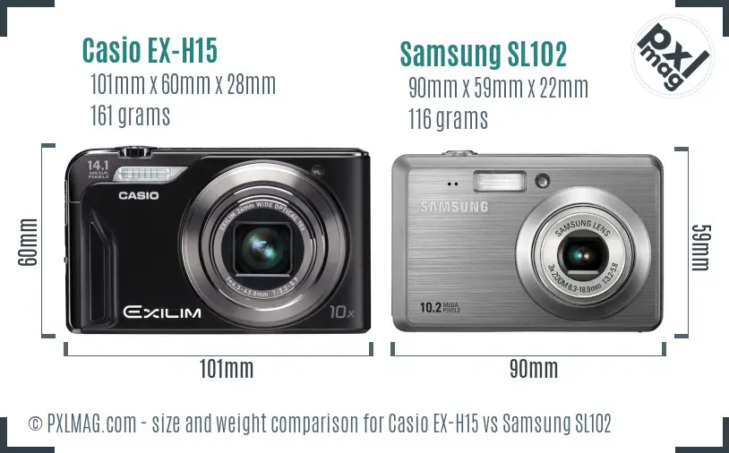 Casio EX-H15 vs Samsung SL102 size comparison