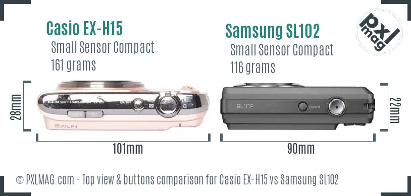 Casio EX-H15 vs Samsung SL102 top view buttons comparison