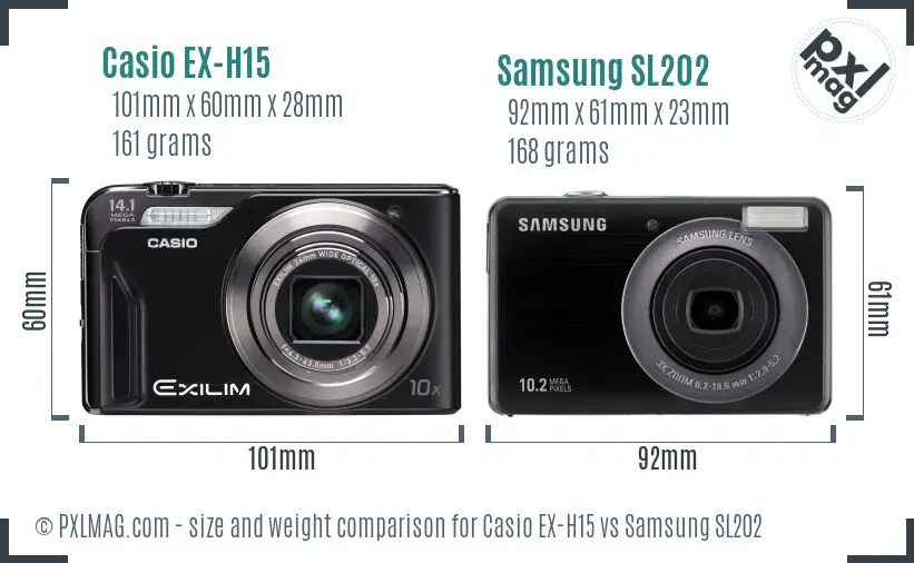 Casio EX-H15 vs Samsung SL202 size comparison