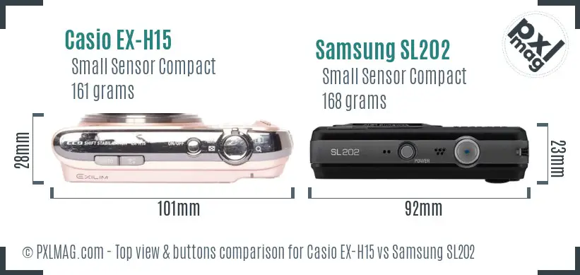Casio EX-H15 vs Samsung SL202 top view buttons comparison
