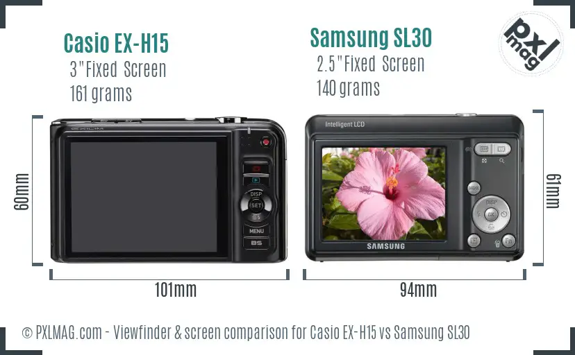 Casio EX-H15 vs Samsung SL30 Screen and Viewfinder comparison